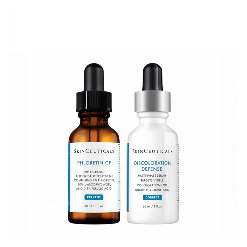 SkinCeuticals Phloretin CF and Discoloration Defense serum duo for brightening skin discoloration
