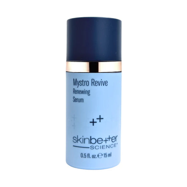 skinbetter Mystro Revive Renewing Serum bottle, 15 ml, light blue with navy cap