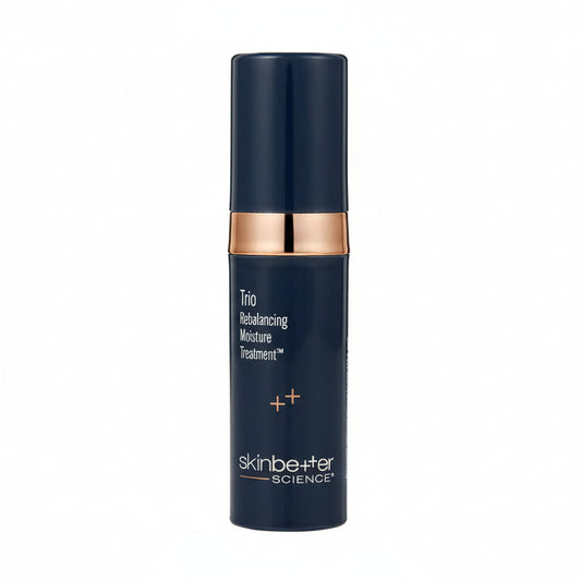 Skincare bottle with black and rose gold design on a white background