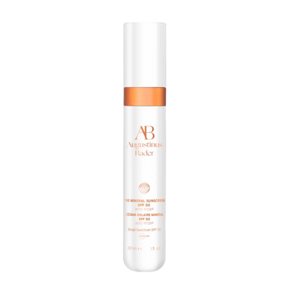 Augustinus Bader The Mineral Sunscreen SPF 50 bottle with white and copper packaging