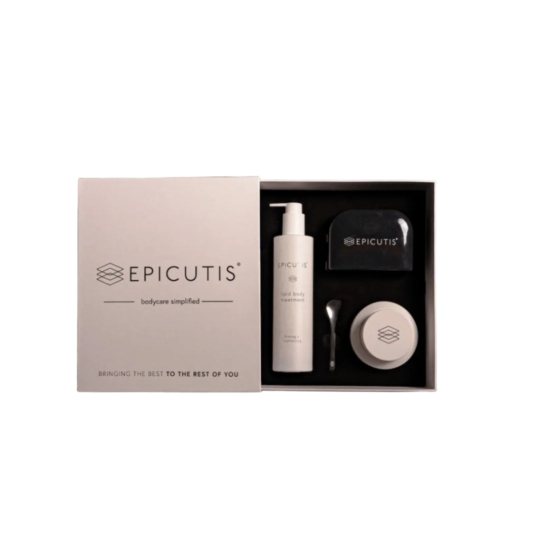 Epicutis Bodycare Simplified Holiday Set box with Lipid Body Treatment, Body Scrub and The Lymphatic Brush