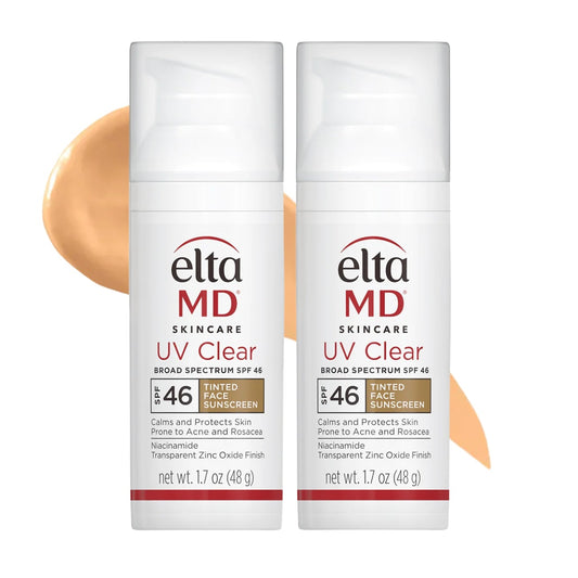 Two bottles of EltaMD UV Clear 46 sunscreen tinted