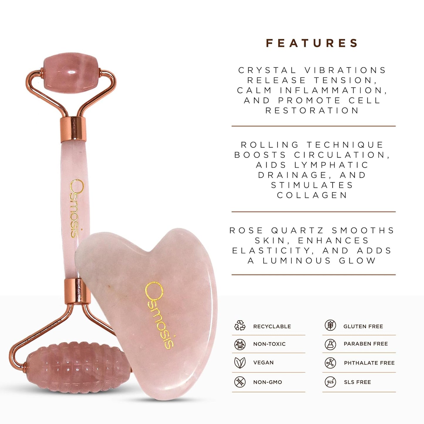 Osmosis Rose Quartz Facial Roller & Gua Sha Set