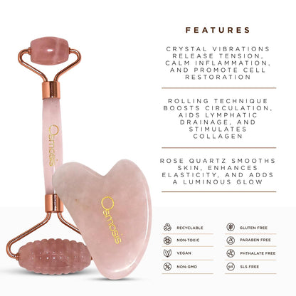 Osmosis Rose Quartz Facial Roller & Gua Sha Set