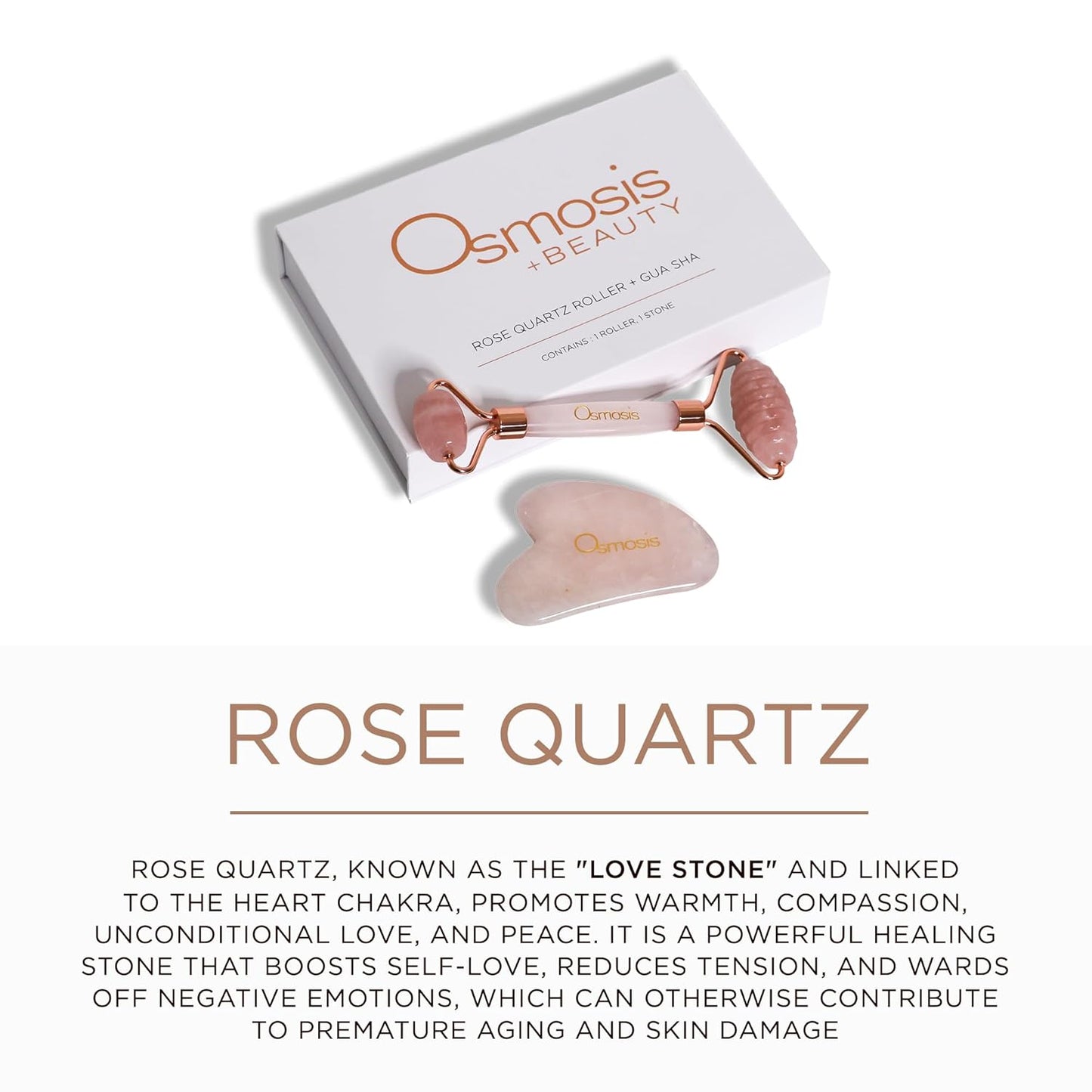 Osmosis Rose Quartz Facial Roller & Gua Sha Set