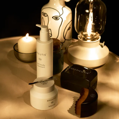 Epicutis Lipid Body Treatment, Body Scrub and The Lymphatic Brush by Cecily Braden from the Bodycare Simplified Set